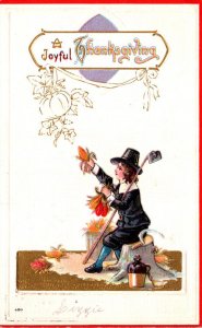 Thanksgiving Greetings With Young Pilgrim Boy 1914