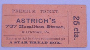 1900s Astrich Star Bread Box Allentown PA Advertising Ticket Card