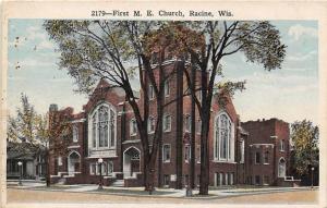 First M E Church Racine Wisconsin 1920s postcard