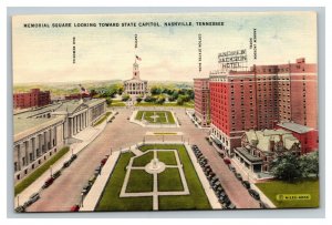 Vintage 1940's Postcard Aerial View Memorial Square State Capitol Nashville TN