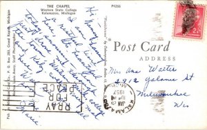 Chapel Western State College Kalamazoo Michigan MI Postard PM Cancel WOB Note