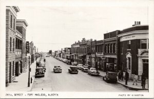 24th Street Fort Macleod Alberta AB Bank Palace Cafe Kingston RPPC Postcard F41