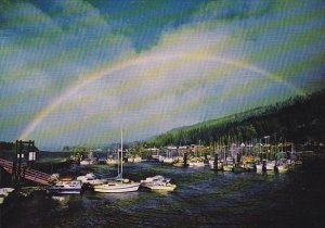 Canada Rainbow Over Queen Charlotte City Government Wharf British Columbia