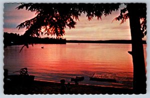 Sunset Greetings From Thurstonia Lodge, Sturgeon Lake, Ontario, Vintage Postcard