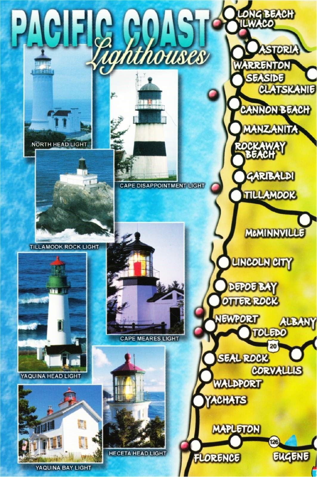 oregon coast lighthouses map Postcard Of Washington And Oregon Coast Lighthouse Map Hippostcard