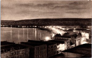 Chile Night Scene Valparaiso De Noche Vintage Postcard 09.57