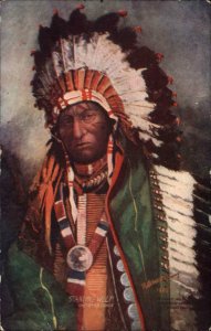 Native American Indian Standing Wolf Chief? Cheyenne Tribe Medal? Postcard