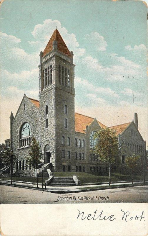 Scranton Pennsylvania~Elm Park Methodist Episcopal Church~1907 Postcard 