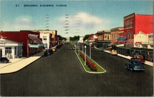 Looking Up Broadway, Business District Kissimmee FL c1947 Vintage Postcard D58