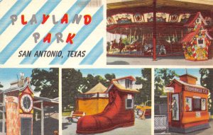 San Antonio Texas Playland Park, Multi-View Linen Vintage Postcard U7899