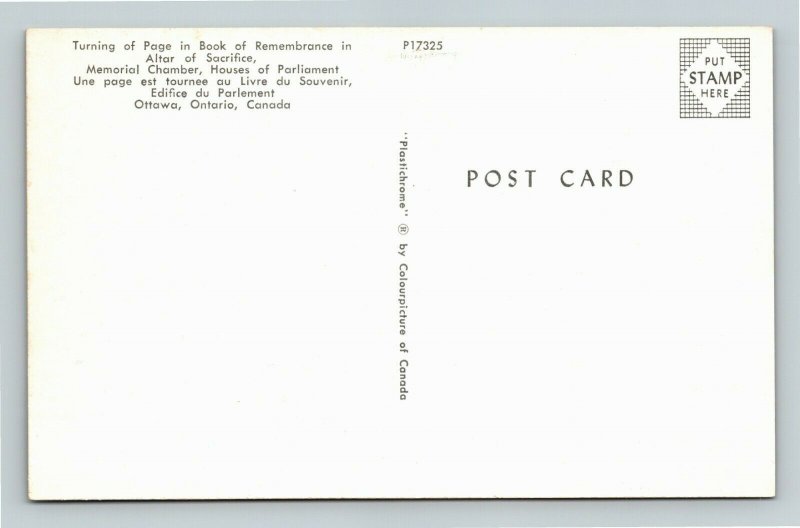 Ottawa ON-Ontario Canada, Turning Of Page, Book Of Remembrance, Chrome Postcard