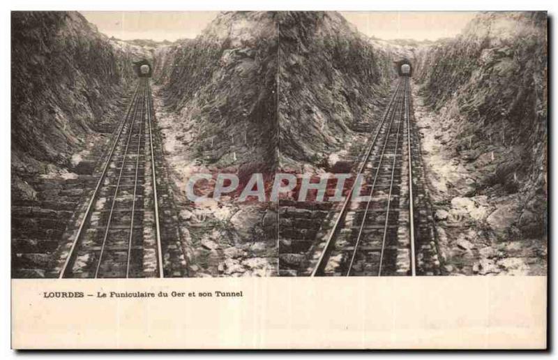 Stereoscopic Card - Lourdes - The Funicular Ger and Tunnel - Old Postcard