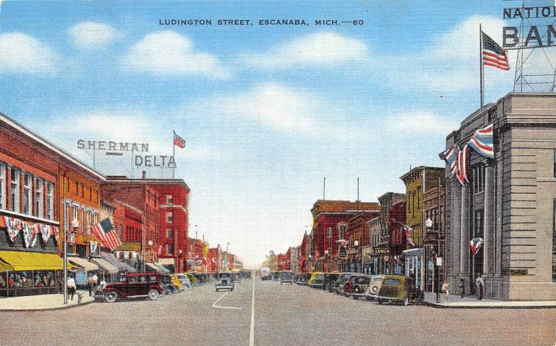 Escanaba Michigan~Ludington Street~Sherman-Delta~Downtown~1940s Pc