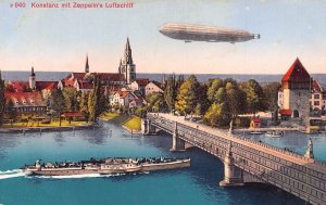Germany Konstanz Zeppelin Airship Steamboat Bridge vintage postcard