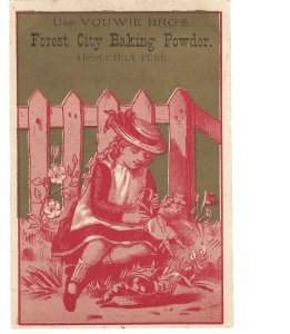 Vouwie Bros Forest City Baking Powder Victorian Trade Card - Girl With Doll