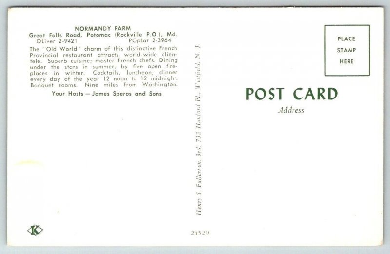 Potomac  Maryland  Normandy Farm    Postcard
