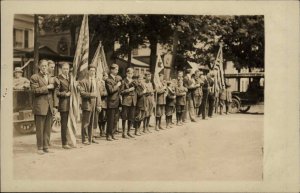 Delhi NY Boy Scouts? In Street American Flags c1915 Real Photo Postcard