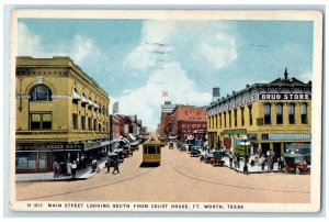 1919 Main Street Looking South From Court House Fort Worth Texas TE Postcard