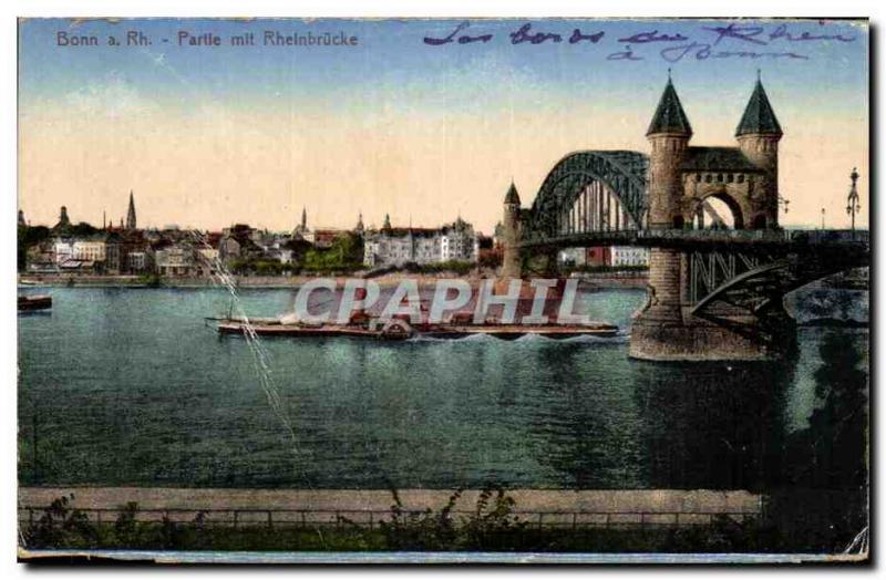 Old Postcard Bonn Rh Partle put Rheinbrucke Boat