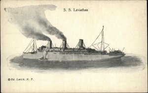 U.S. Lines Battleship S.S. Leviathan Tugboat c1910 Vintage Postcard