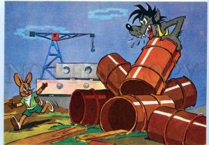 207536 Russia Bunny wolf construction Rusakov Old poster card