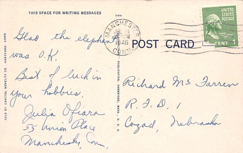 Closeout Hartford Conn USA 1946 writing right top corner