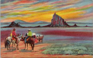 Shiprock New Mexico NM People Horses Unused Curteich Vintage Linen Postcard H15