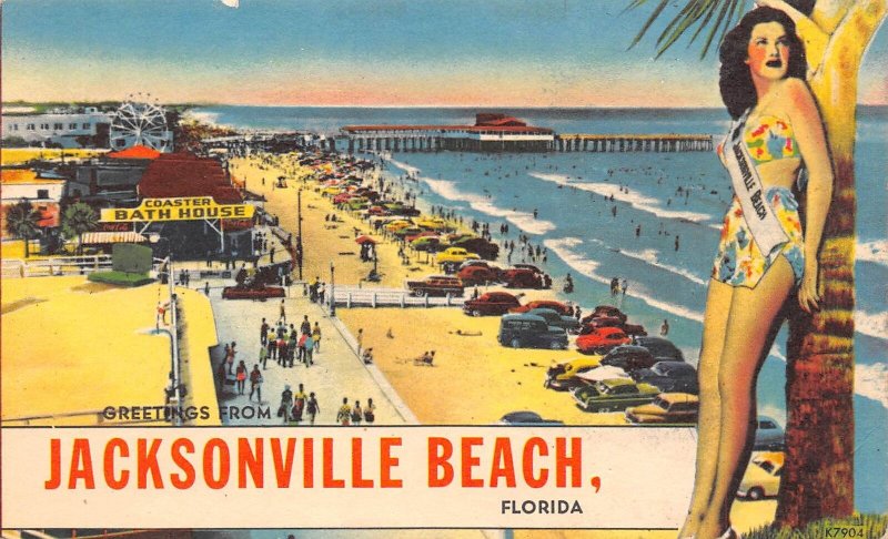 Jacksonville Beach Florida Greetings, Ms. Jacksonville Beach & Boardwalk Color L