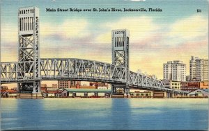 Vtg 1930s St Johns River Main Street Bridge Jacksonville Florida FL Postcard