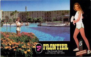 Las Vegas NV Frontier Hotel The Friendly Hotel Woman Tennis Advert Postcard G55