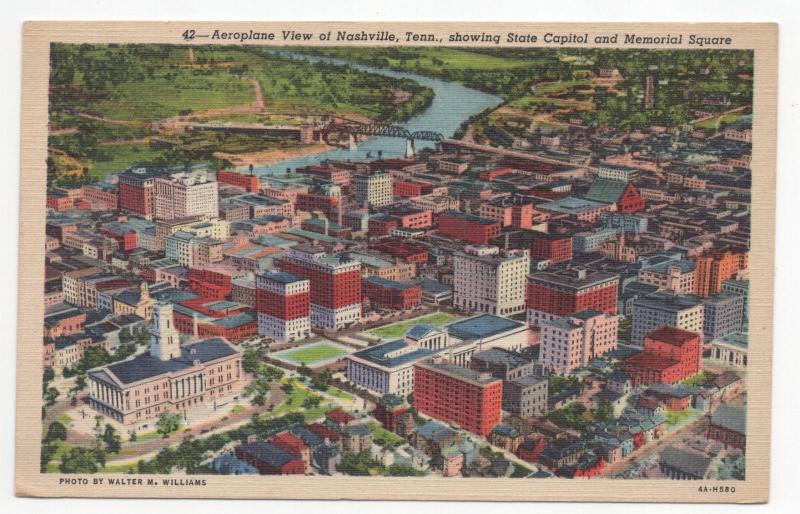 Linen Aeroplane View of Downtown Nashville TN Tennessee State Capital Memorial 