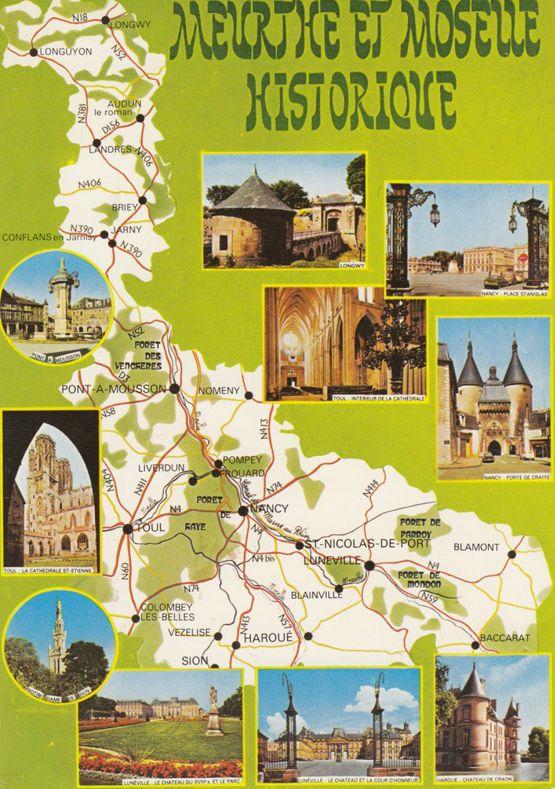 Moselle France Longuyon Jarny Map Carte Guide Tour French Postcard