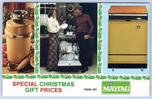 1970's MAYTAG HARVEST GOLD APPLIANCES ADVERTISING POSTCARD PLAID MAXI SKIRT