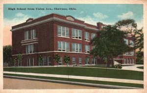 Vintage Postcard 1920's High School Building From Union Ave. Shawnee Oklahoma OK