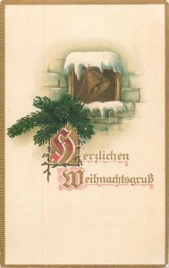 B505 Christmas greetings postcard bell winter scenic fantasy