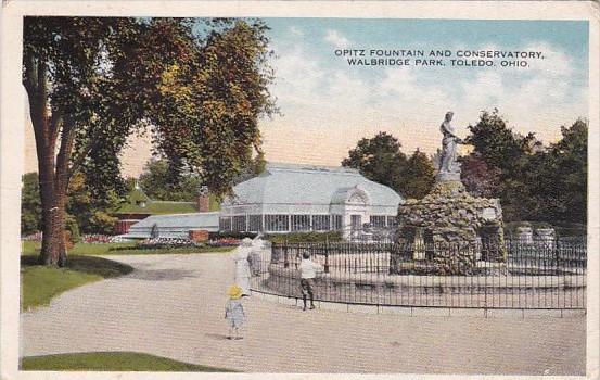 Ohio Toledo Opitz Fountain and Conservatory Walbridge Park 1917