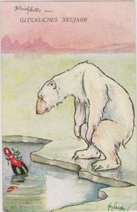 LP29  New Year's Postcard, Polar Bear, Champagne,