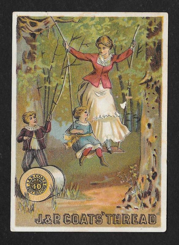 VICTORIAN TRADE CARD Coats' Thread Lady on a Swing