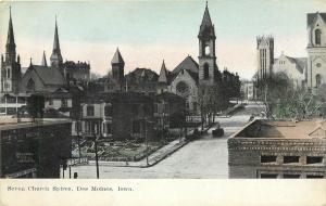 c1907 Printed Postcard Seven Church Spires Des Moines IA Posted