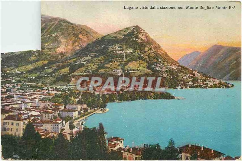 Old Postcard Lugano visto dalla stazione con Monte Boglia e monte bre