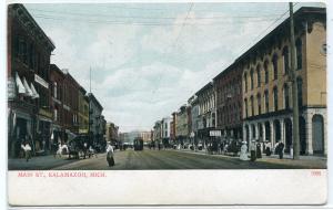 Main Street Scene Kalamazoo Michigan 1905c postcard