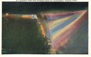 Vintage Postcard 1920's Niagara Falls From Prospect Park Illumination Waterfalls