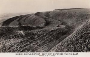 Southern Defences From The East Maiden Castle Dorset Real Photo Postcard