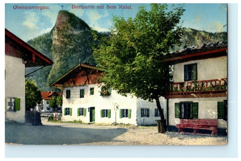 Oberammergau Dorfpartie mit dem Kofel 1909 Munchen Vintage Antique Postcard 