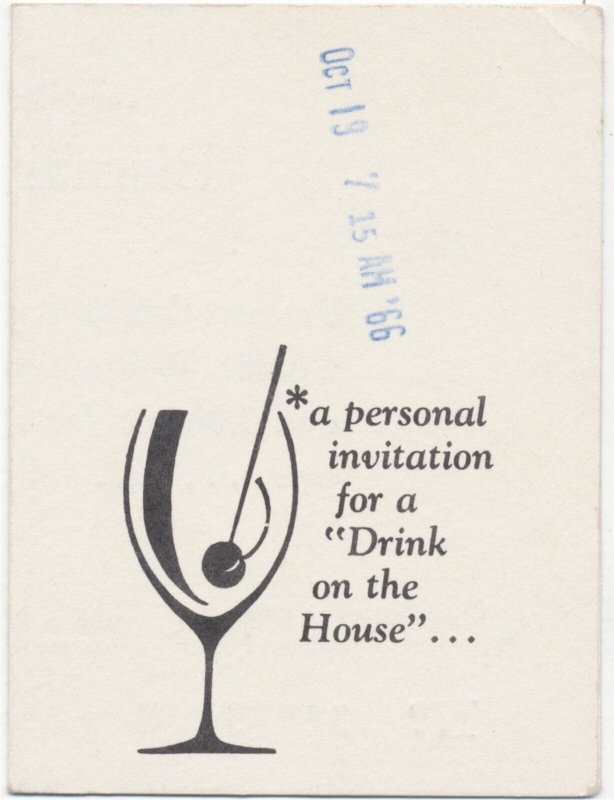 1966 Swiss Chalet Bismarck Chicago Illinois Free Drink Card