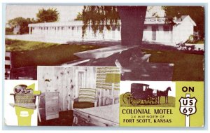 1954 Colonial Motel Mile North Exterior Horse Fort Scott Kansas Vintage Postcard