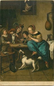 Dutch artist Jan Steen Stengel fine art postcard Amsterdam the cat dance lesson 