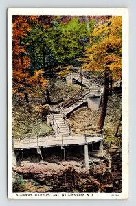 Stairway Lovers Lane Watkins Glen New York Forest Fall Autumn Bridge Postcard 