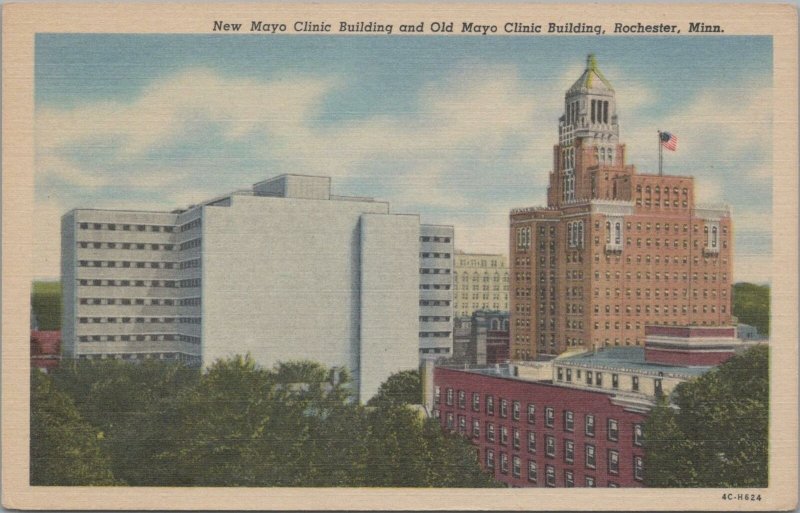 Postcard New Mayo Clinic Building + Old Mayo Clinic Bldg Rochester MN