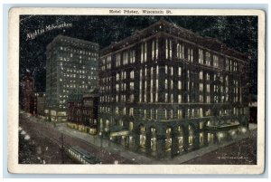 1910 Night Scene Hotel Pfister Building Milwaukee Wisconsin WI Vintage Postcard